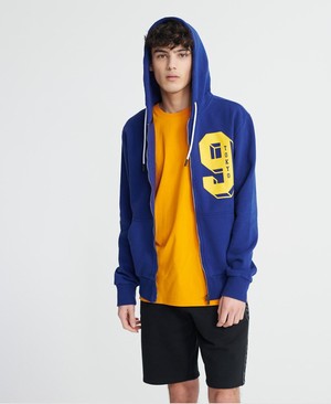 Superdry College Classic Cipzár Férfi Kapucnis Pulóver Kék | HWLJI7406